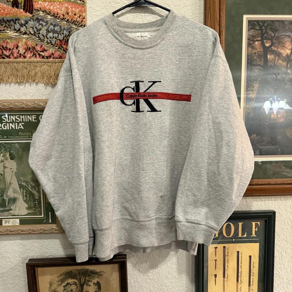 Vintage 90s Calvin Klein‎ Jeans Sweatshirt Size Mens Medium Gray Logo USA